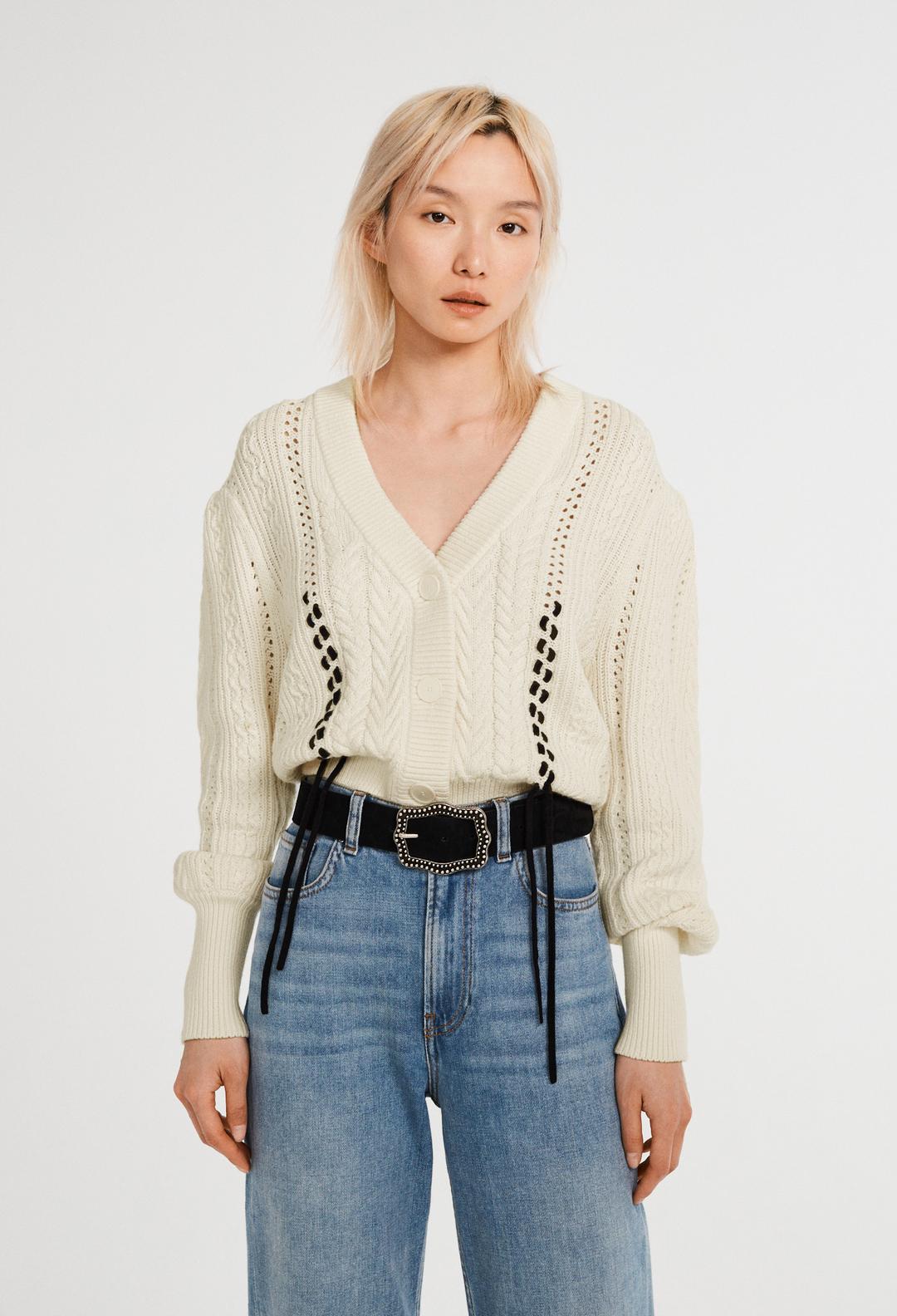 드롭숄더 탑스티칭 가디건