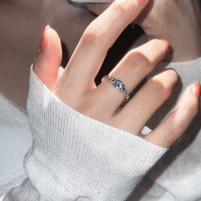 컬러추가!! [silver92.5] 블링 보석 텍스쳐 실버링 프리사이즈 은반지 (3color)
