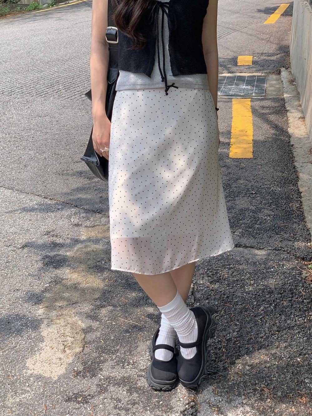 선데이 쉬폰 도트 스커트