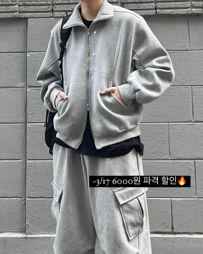 투웨이 커브드 카라 크롭 집업