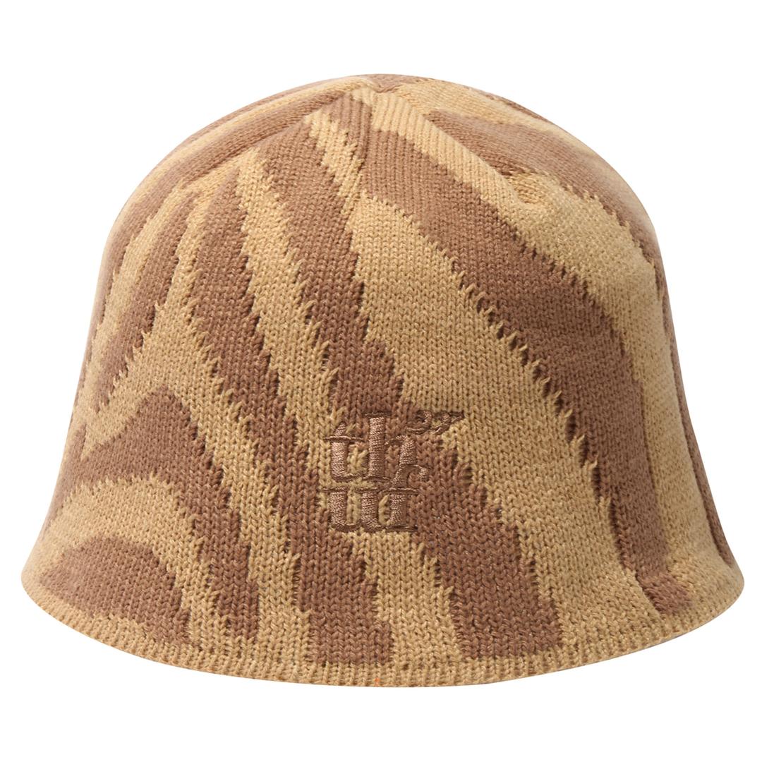 KNIT ZEBRA BUCKET HAT_BROWN