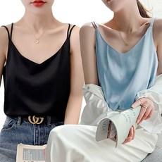 새틴 나시 브이넥 여성 슬리브리스 민소매 이너