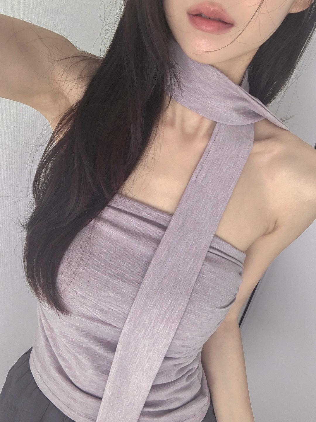 Sheer muffler shirring top