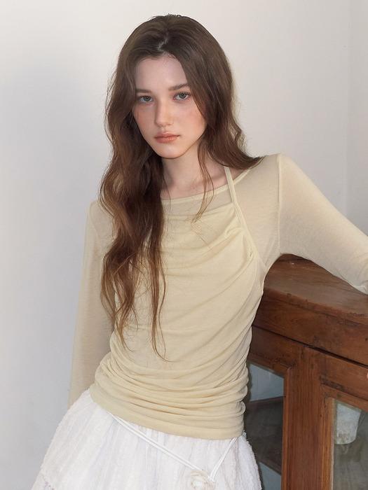 Halter Shirring T-Shirt, Light Yellow