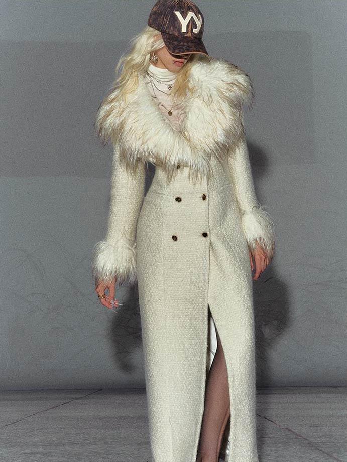 [THE NEMO'S] Detachable Fur Collar Maxi Wool Coat
