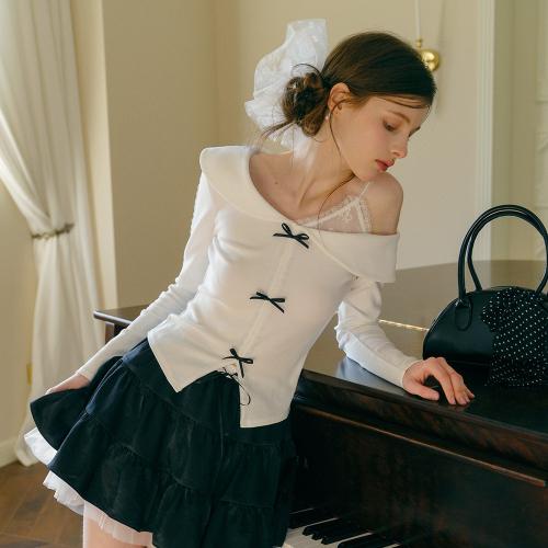 Cest_Bow off-shoulder long sleeve top
