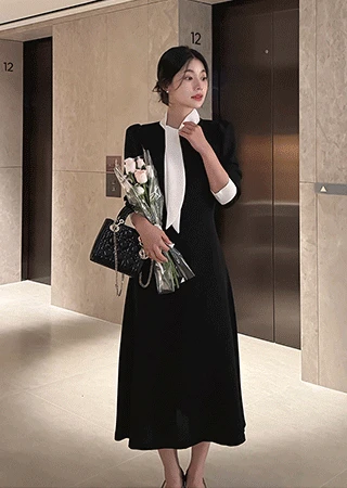 [하객룩] [단독] 스완 배색 타이 원피스(S~L)