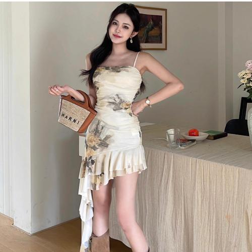 [여름원피스/데이트룩]끈 나시 튜브탑 플라워 로즈 미니드레스 발레코어 프릴 캉캉스커트 쉬폰 미니원피스 셔링(데이트룩 소개팅룩 여친룩 여름데이트 하객룩)