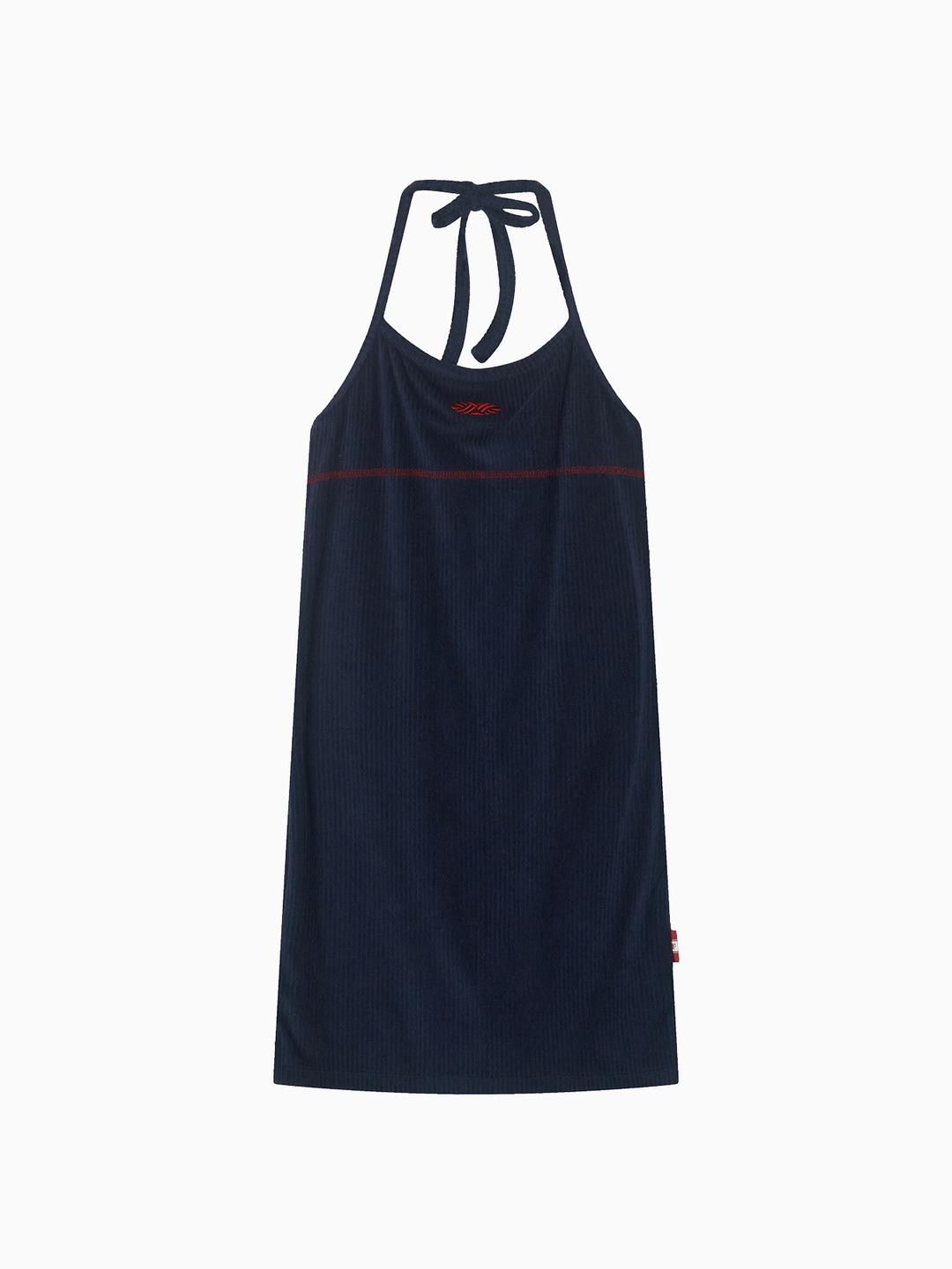 Slim Fit Halter Neck Terry Onepiece_Navy
