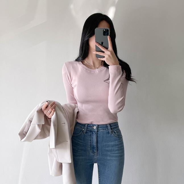 19컬러 무지 골지 라운드 티셔츠