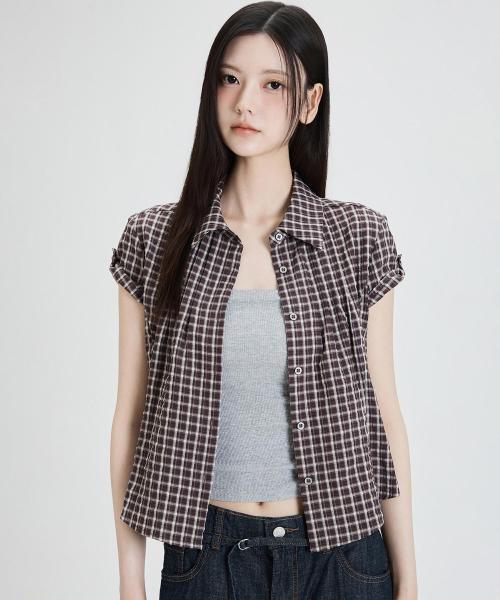 롤업 체크 반팔 셔츠 RE YAF55SS_MIWYAF70QS