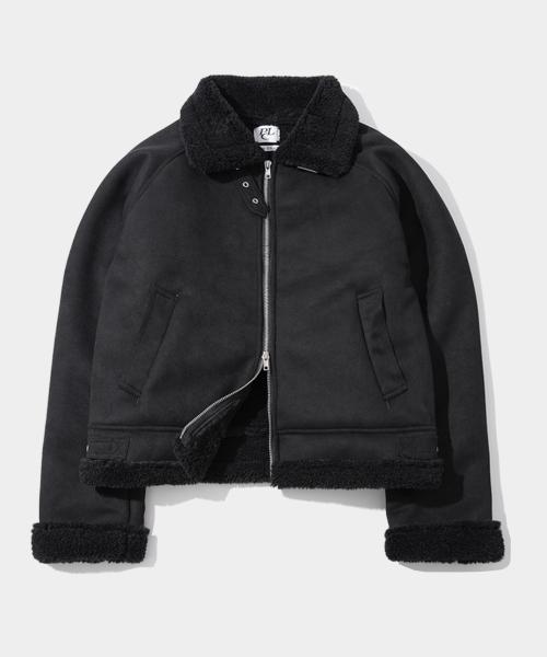 어센틱 카라 넥 버클 시어링 스웨이드 심플 투웨이 무스탕 [블랙]