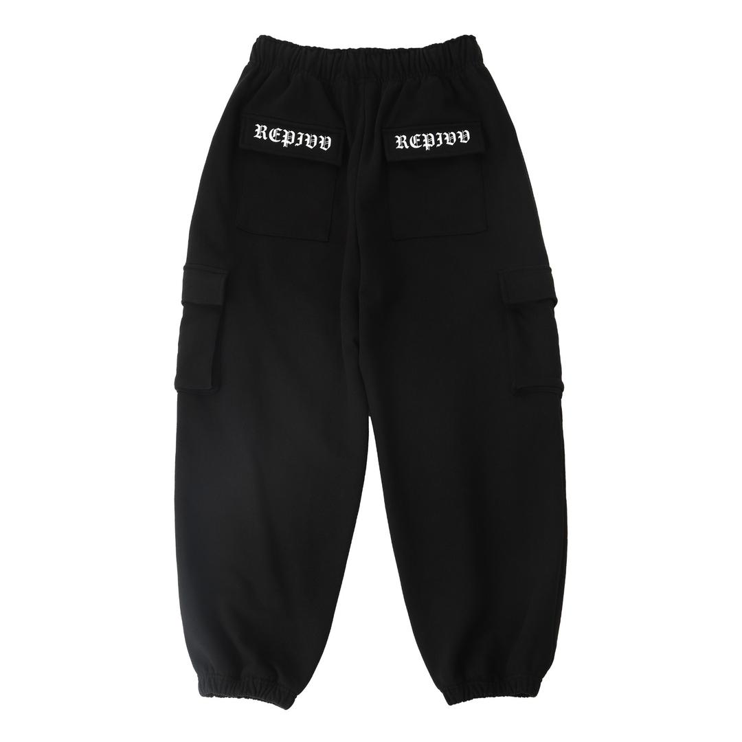 Distressed Logo Cargo Jogger Pants (Black)