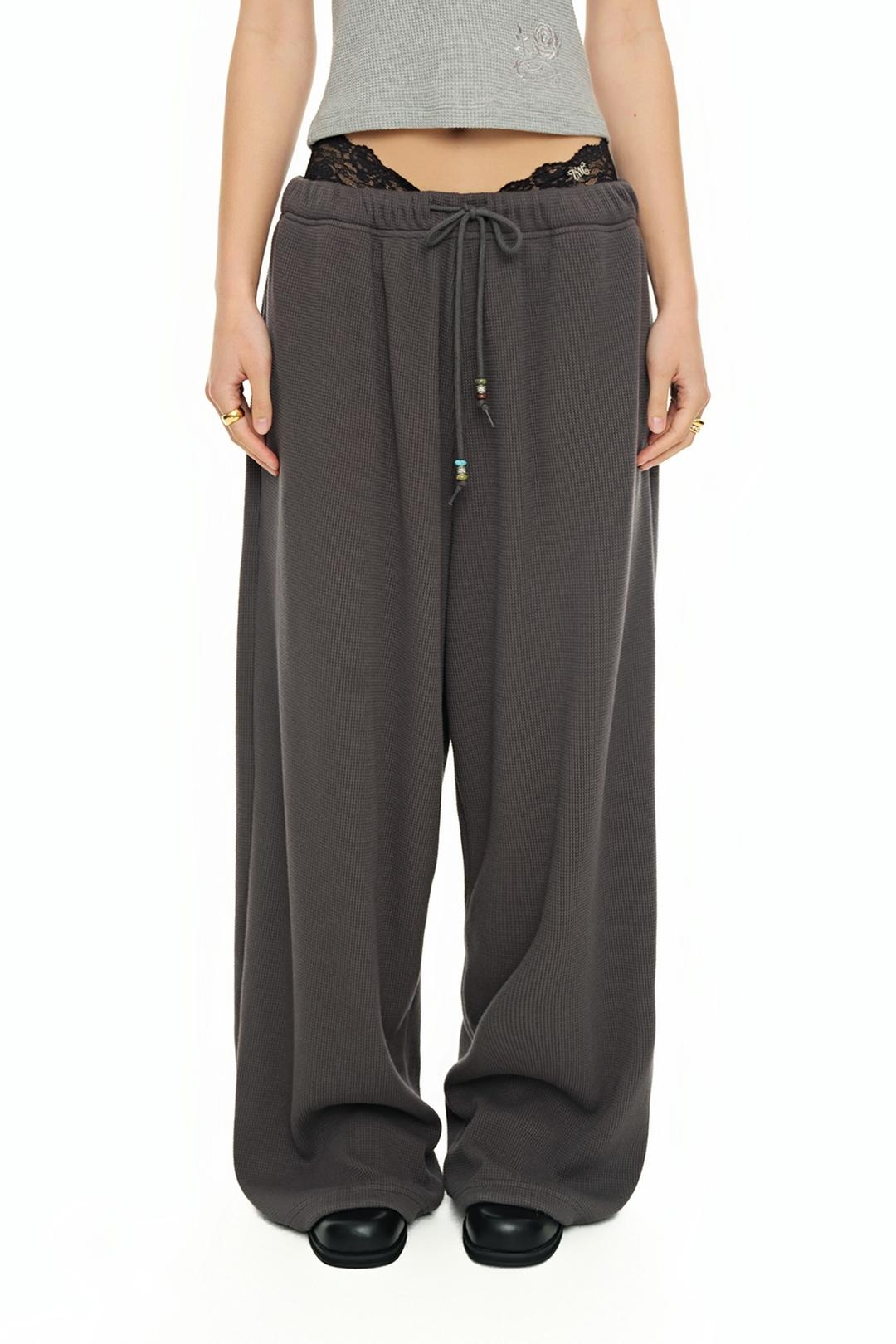 WESTERN BEAD WAFFLE PANTS (CHARCOAL)