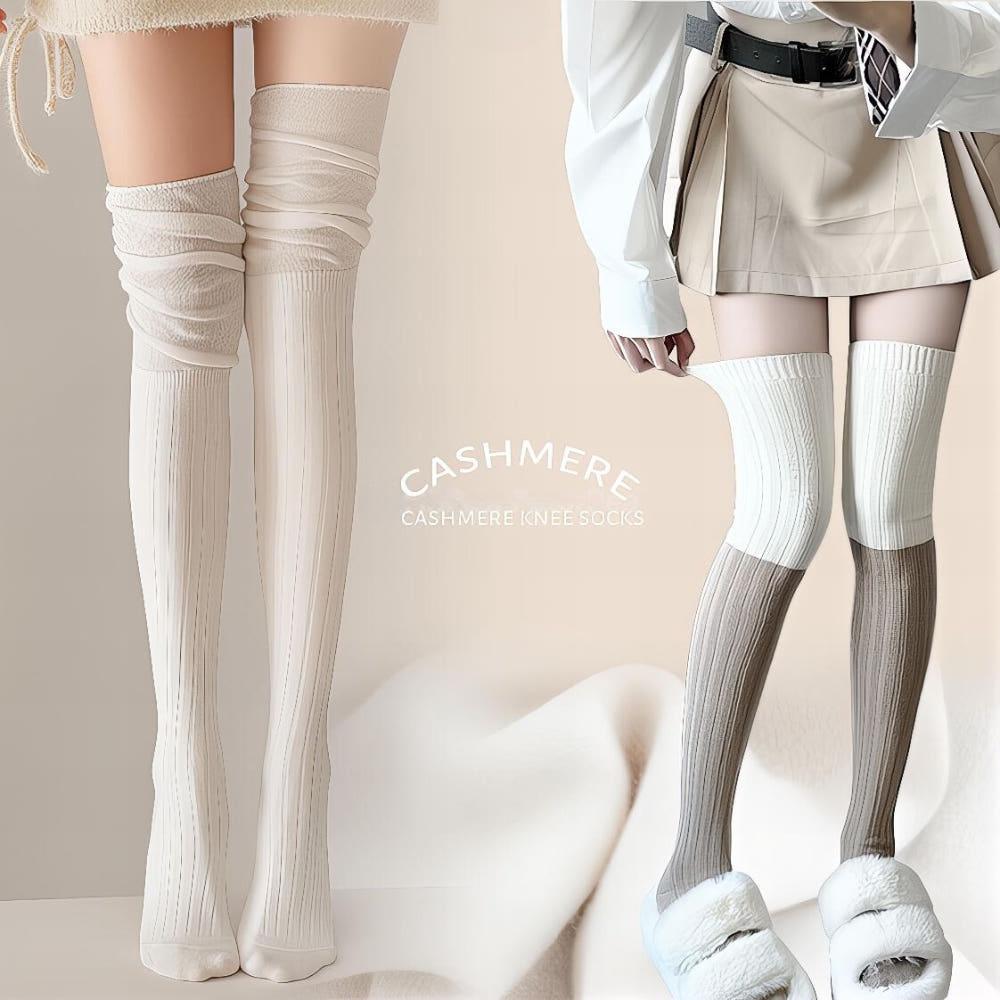 루즈핏 시스루 오버 니삭스 골지 롱양말 캐시미어