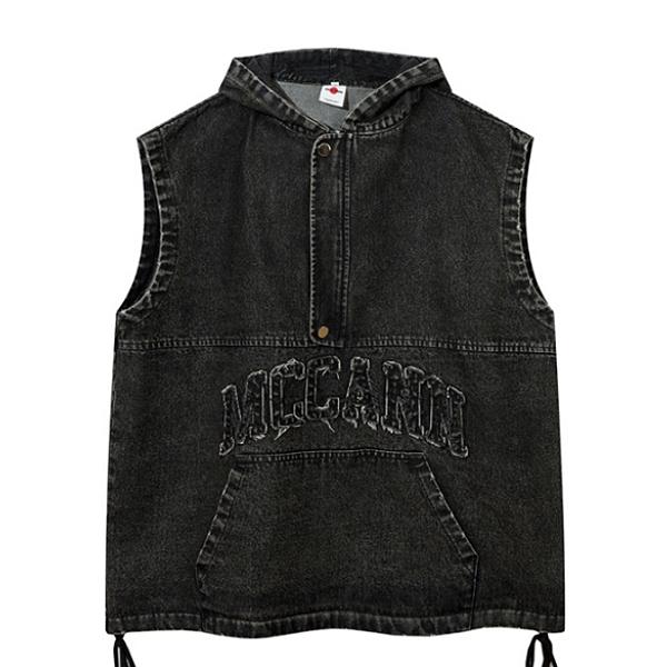 Black Washing Denim Embroidery 1/2 Hood (4426)