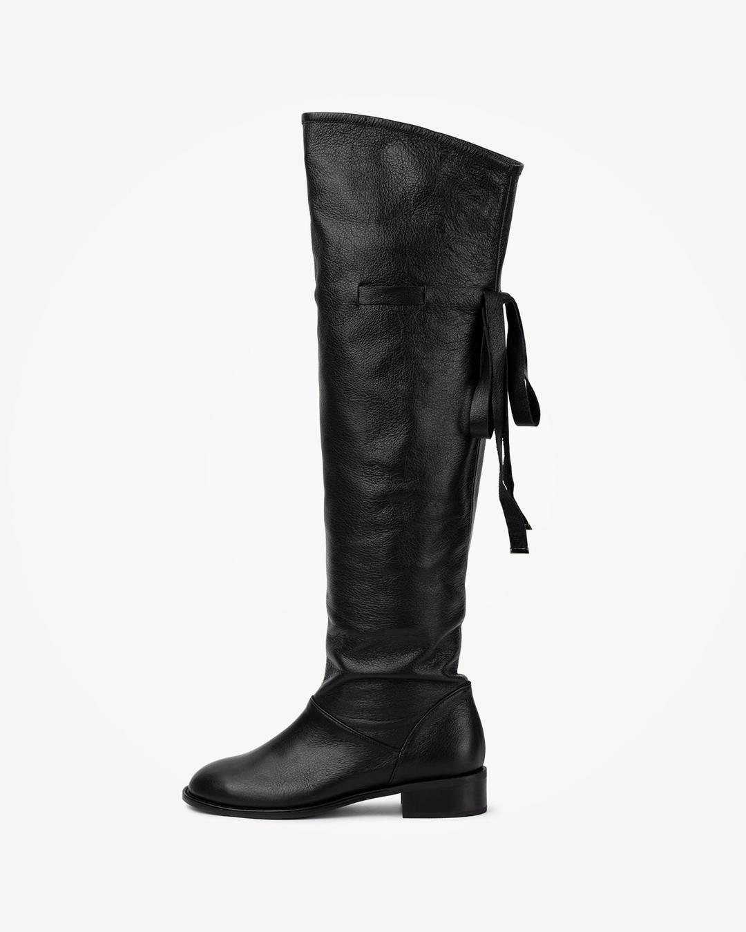 URBAN THIGH HIGH LEATHER BOOTS [BLACK]