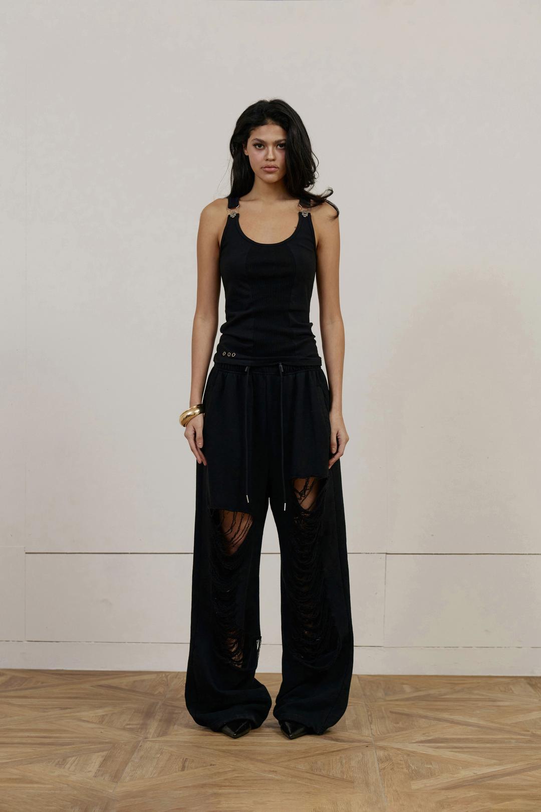 Eyelet Shoulder Belt Sleeveless - Black