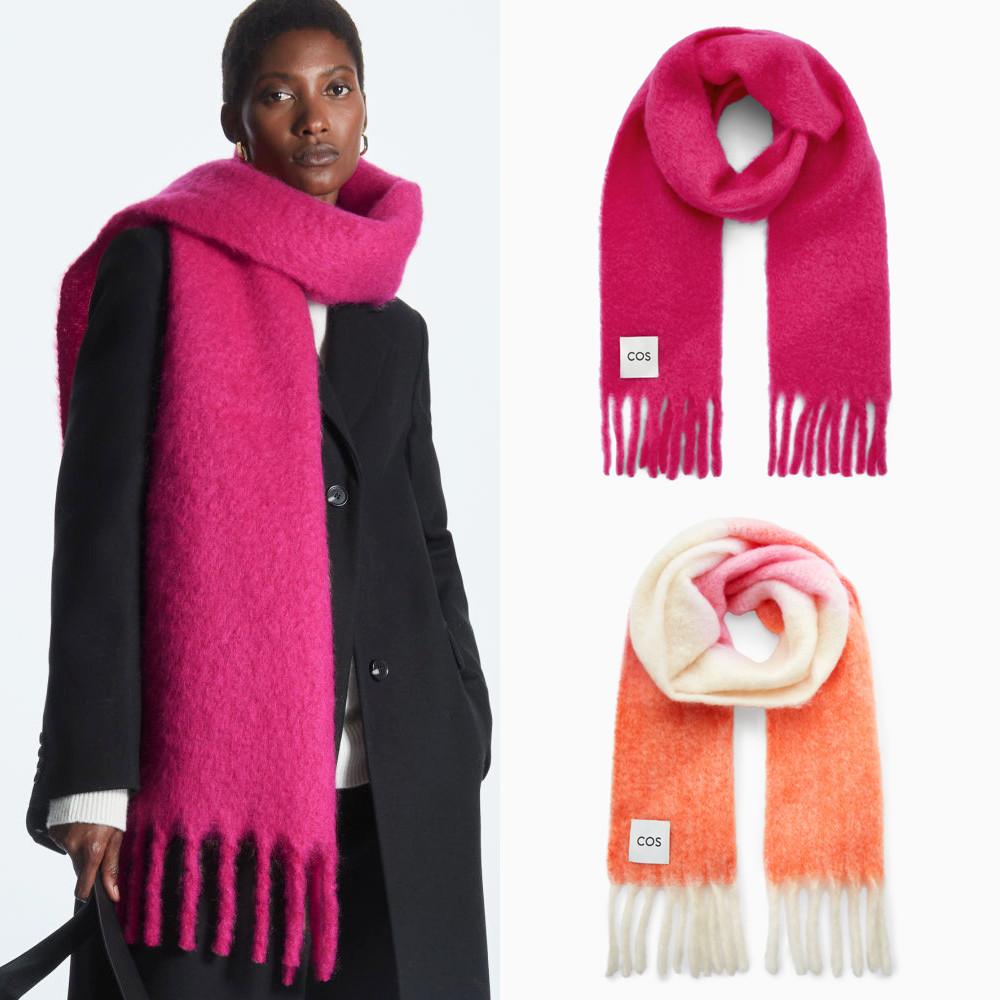 코스 오버사이즈 프린지 머플러 모헤어 핑크 목도리