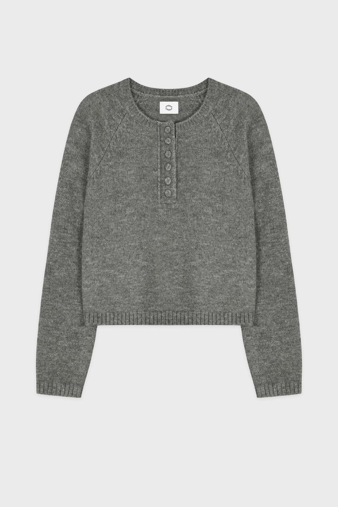 Basic Button Raglan Knit (Melange Grey)