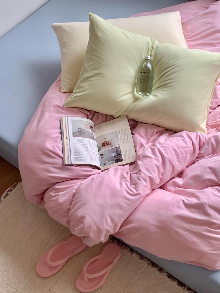 수심 Pastel Bedding(3 color) 파스텔 이불 베개 세트 단색 핑크 침구