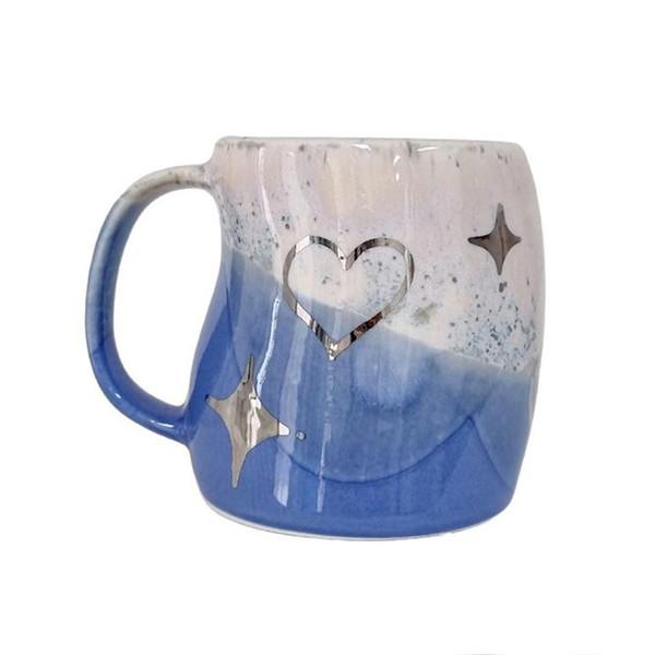(BAKE AND SOIL) Gold Heart Blue Mug