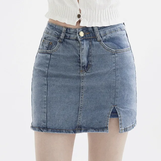 [당일발송][쫀쫀스판/치마바지] 슬릿 스판 H라인 데님 팬츠스커트 Y2K 미니스커트 청치마 반바지