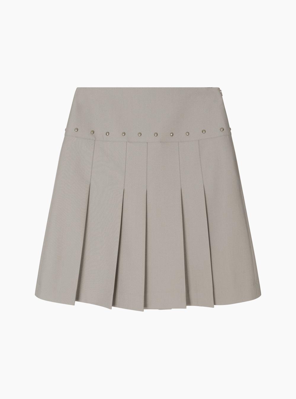 STUD PLEATED SKIRT (GREIGE)