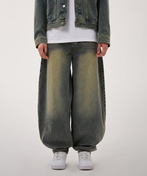 딥센스(DEEP SENSE)  워싱 벌룬 와이드 데님 D617 -샌드엘로우 - 사이즈 & 후기 | 무신사