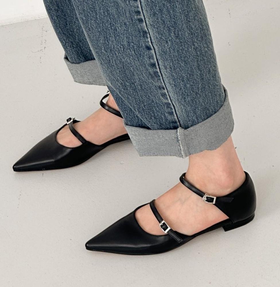 신상 특가 투 버클 스텔레토 플랫 (3컬러)