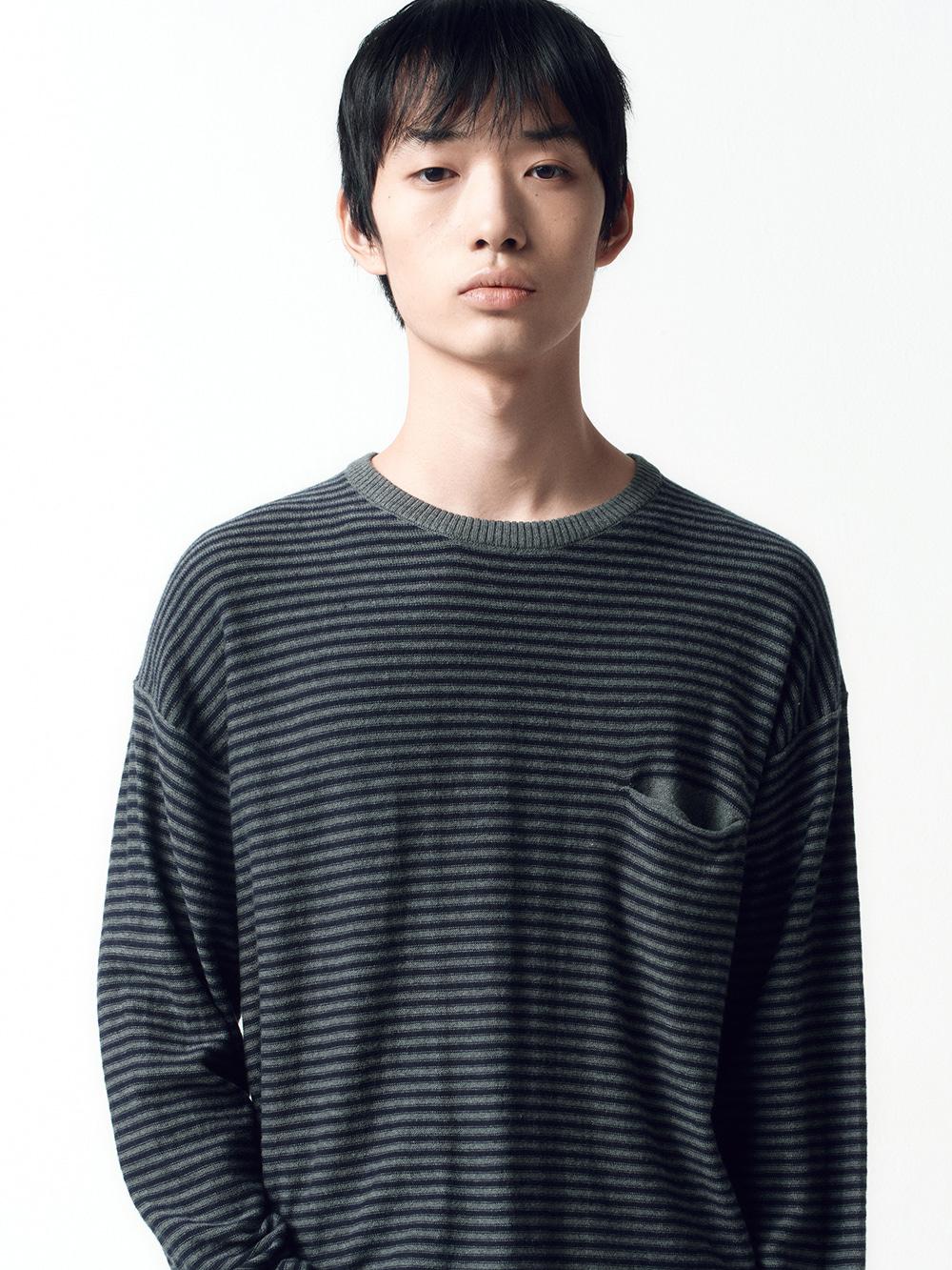 코튼 캐시 스트라이프 풀오버 NAVY