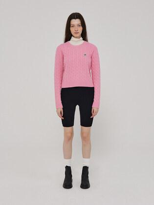 Cable crew neck knit_pink