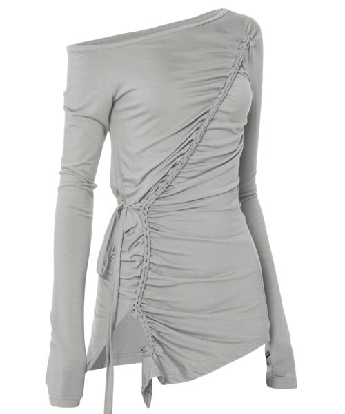 Handmade Twisted One-Shoulder Long Sleeve (FL-117_Gray)