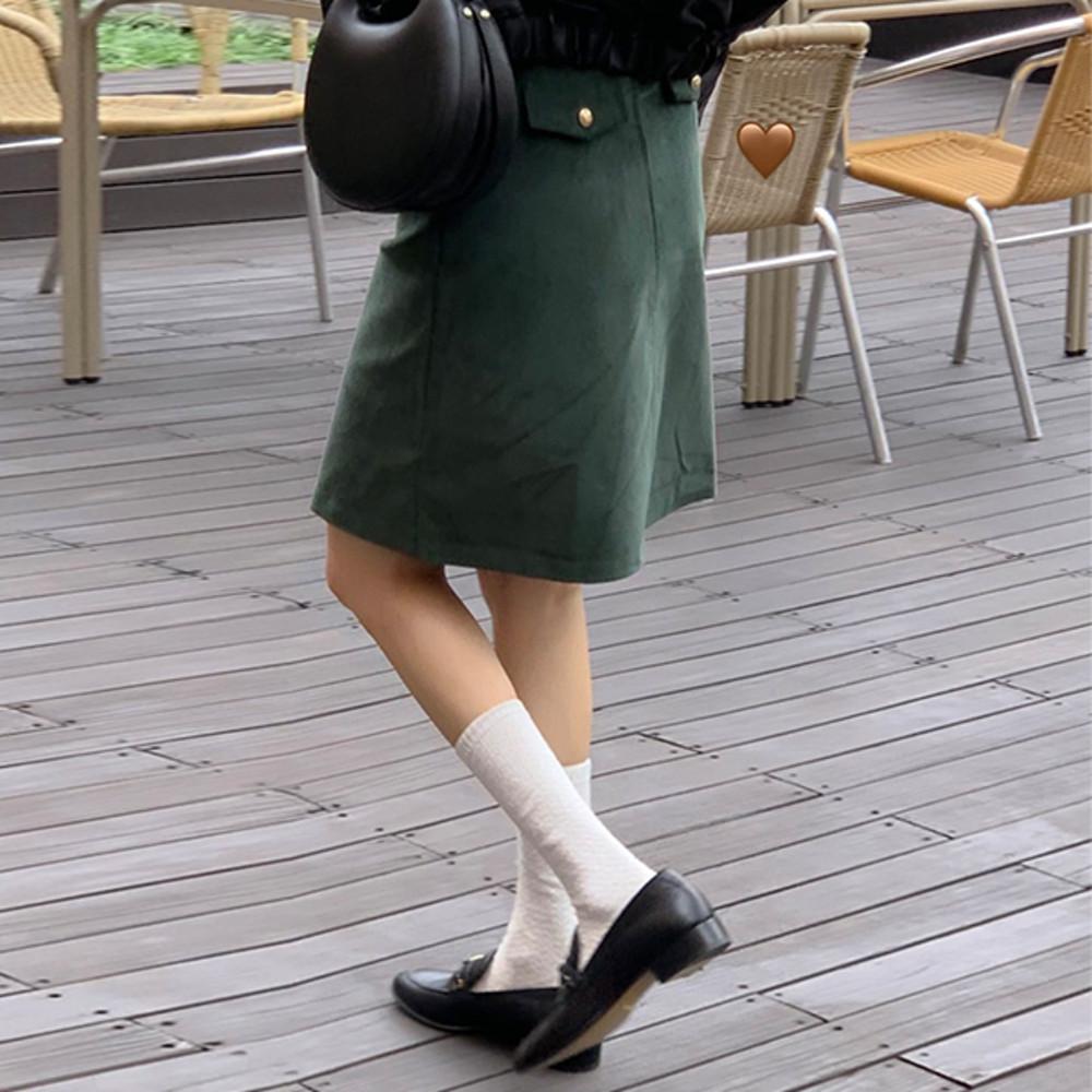 (당일) 미엘 코듀 스커트 2col 그린 블랙 골덴 코듀로이 미디 치마 miel