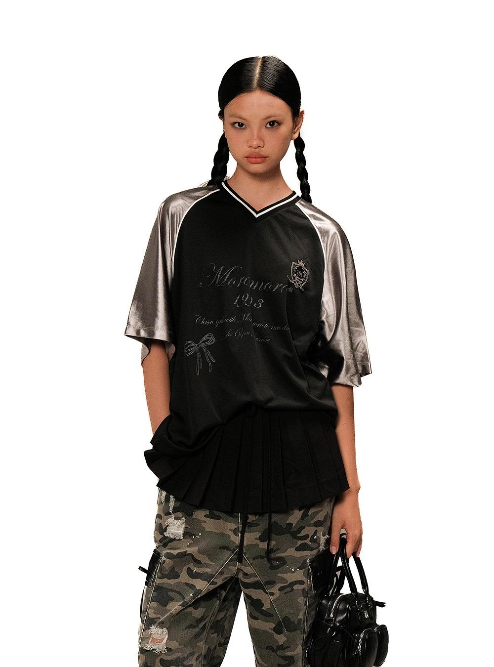 Sports V-neck Print Short T-shirt