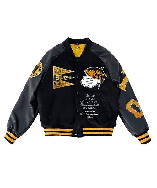 홀리 자수 바시티 자켓_블랙