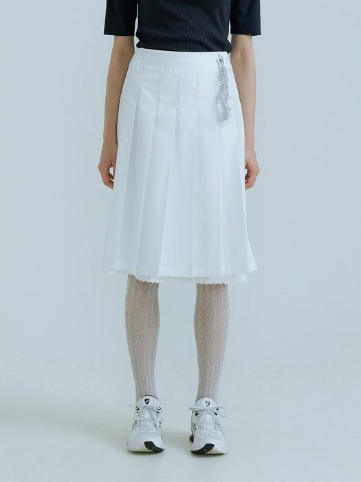 [리퍼브] Double Belt Loops Midi Skirt (White)