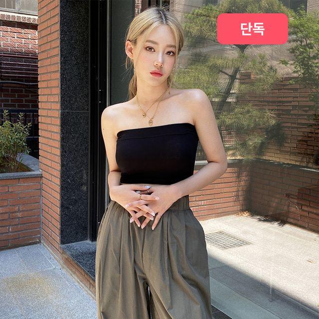 [1000장 돌파!/캡내장!] 크린스 크롭 밴딩 사계절용 튜브탑(5COLOR)_논타이틀