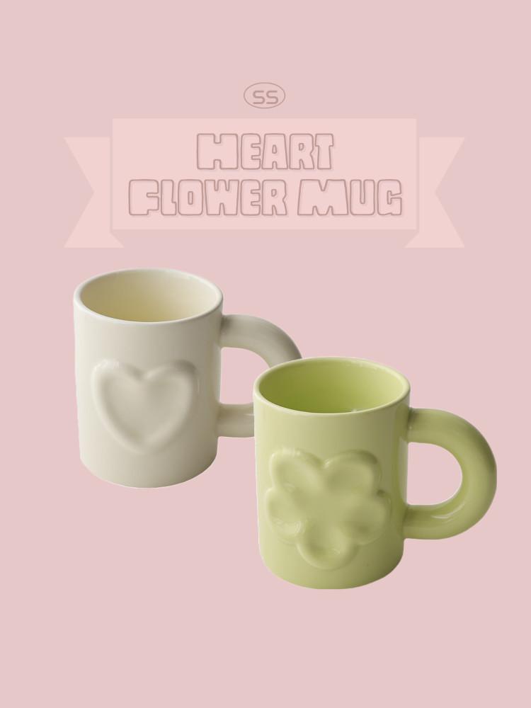 수심 Heart Flower Mug 하트 플라워 머그컵 귀여운 컵 도자기 물컵 홈카페