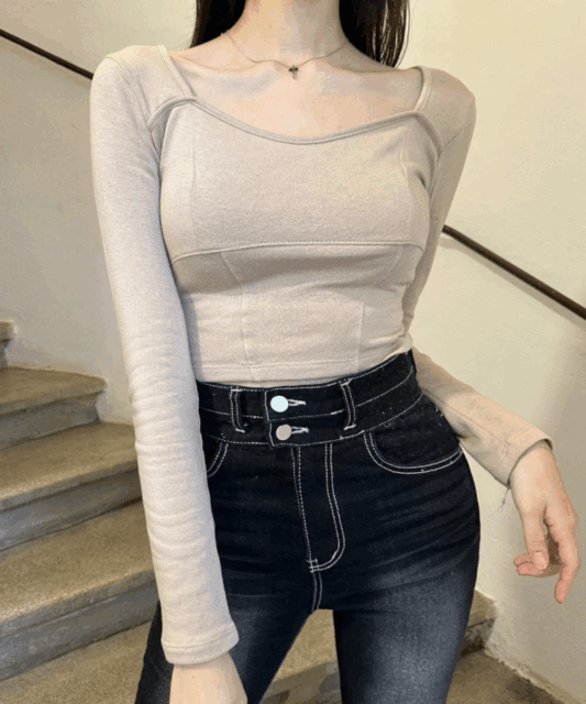 [겨울용MADE] 기모 하트넥 글램 긴팔티셔츠