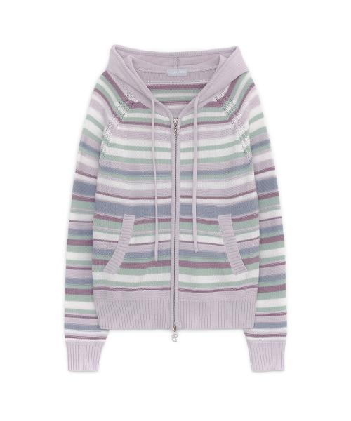 캔디 스트라이프 니트 후드집업 (라벤더 핑크)
