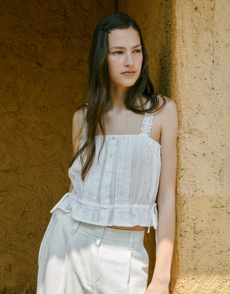 frill pintuck bustier blouse - white