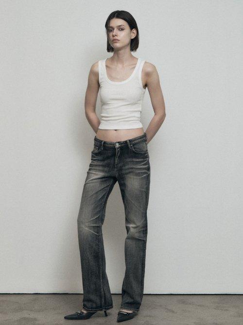 CRUMPLED WASHING DENIM PANTS, VINTAGE GRAY