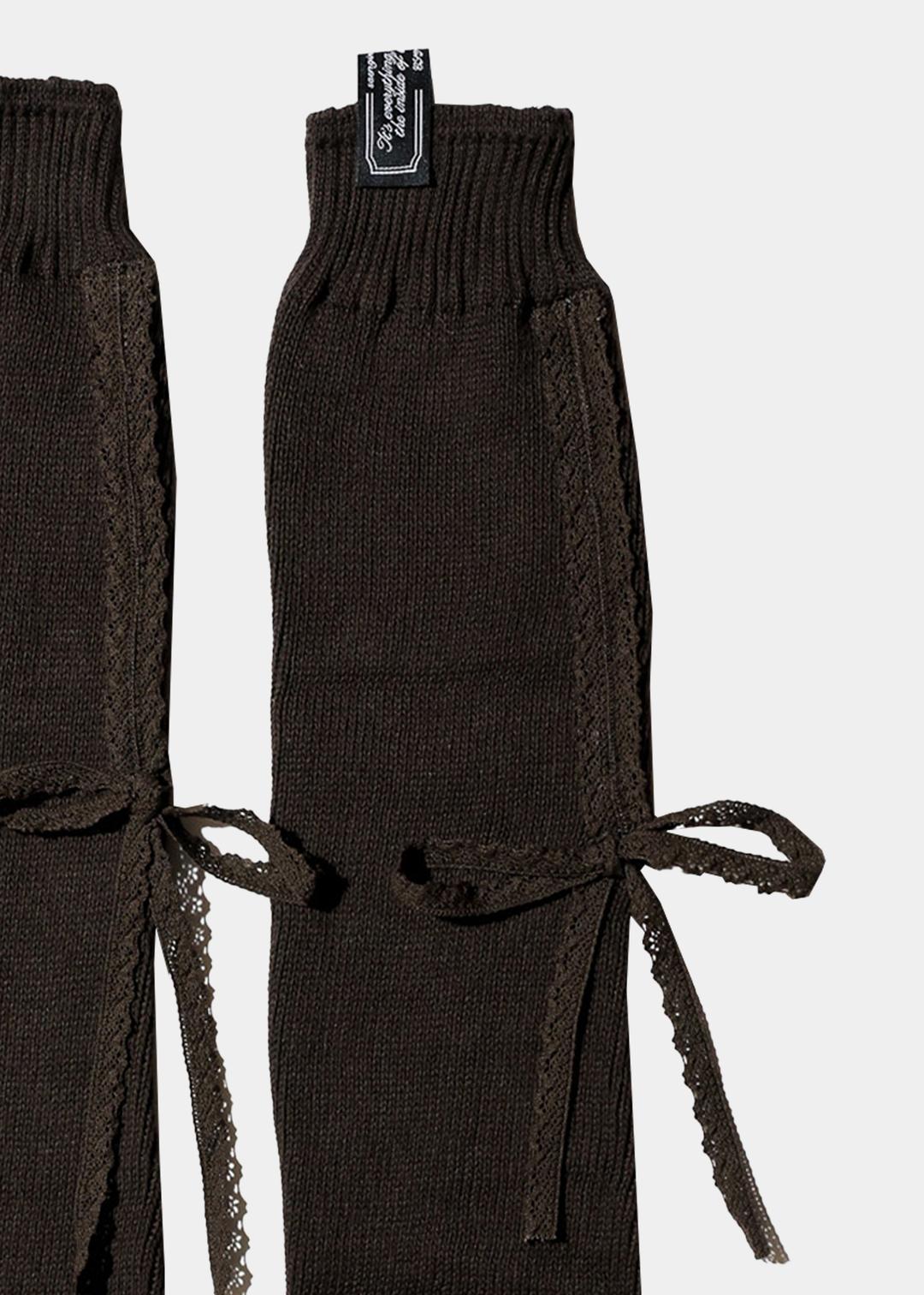 LACE RIBBON LEG WARMER - BROWN