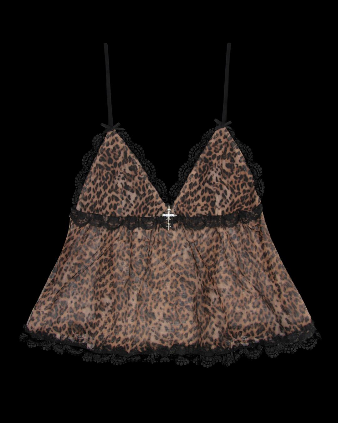 FERAL SHEER MESH CAMI TOP LEOPARD - XS