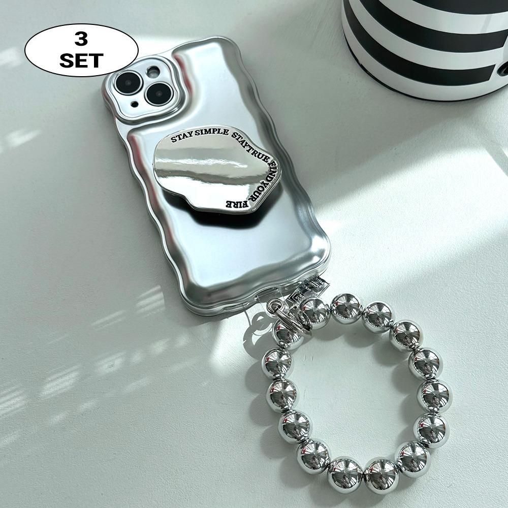 [당일출고] 스테이 입체 실버 그립톡 키링 스트랩 세트 메탈 아이폰케이스