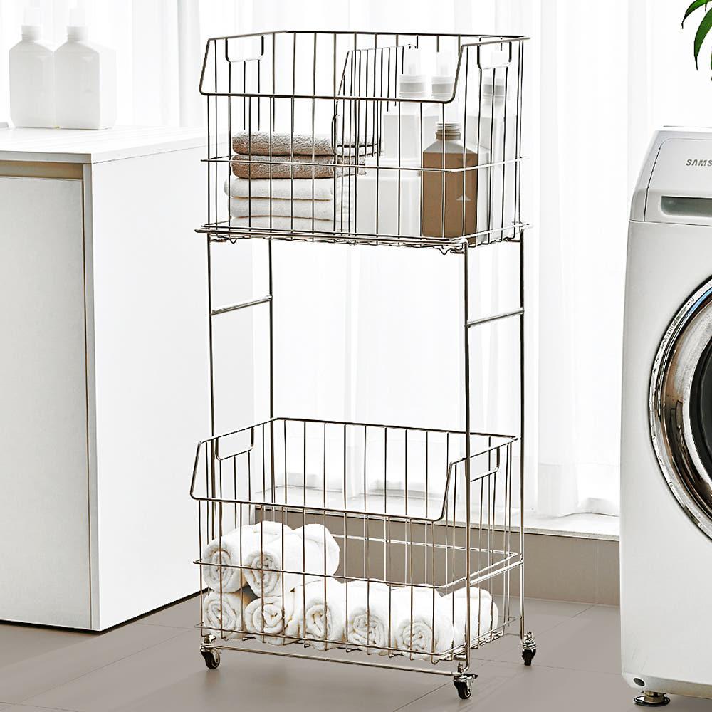 [단독] 로긴 304 프리미엄 올스텐 2단 기본 이동식 빨래바구니 세탁바구니 빨래통 