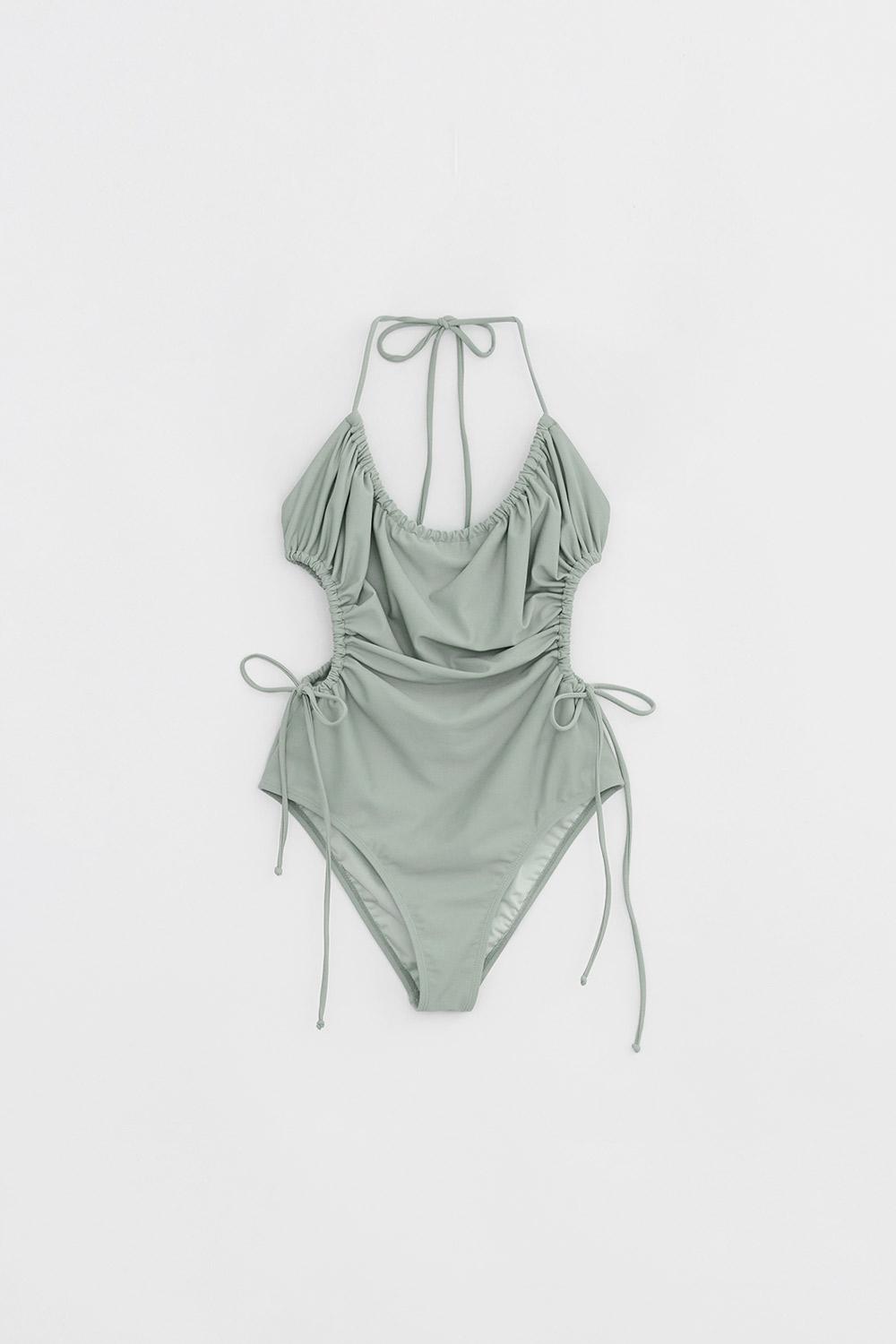 RIBBON SHIRRING SWIM SUIT
