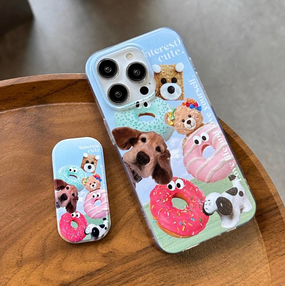미트츄아 Puppy GripTok Case 도넛 강아지 스퀘어 그립톡케이스 아이폰 케이스
