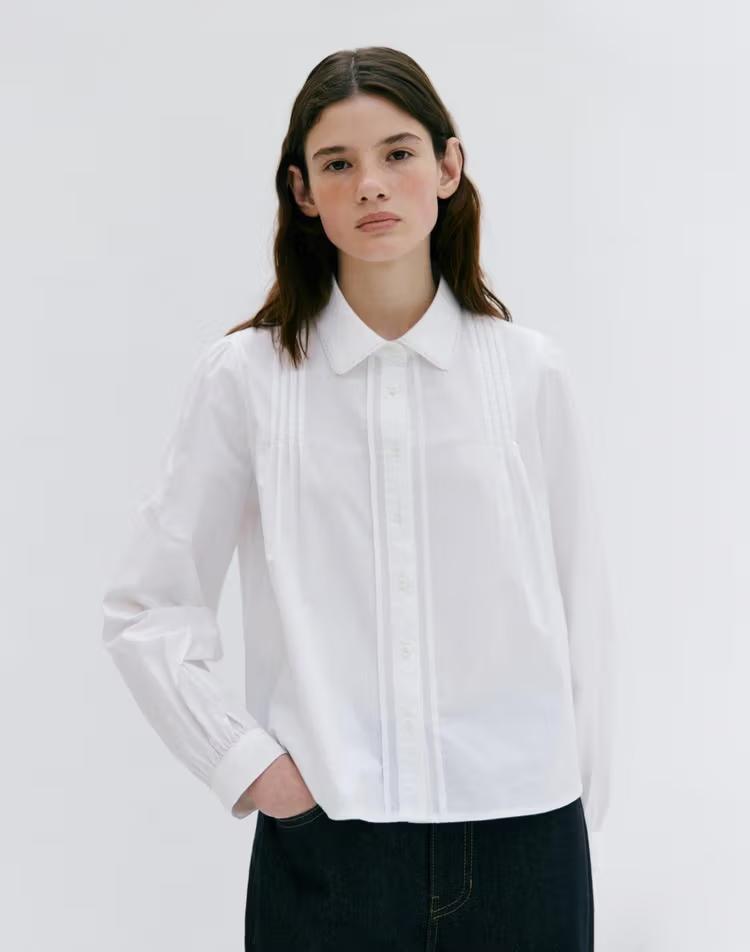 lace point pintuck blouse - white
